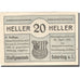 Banknote, Austria, Schärding, 20 Heller, Blason, 1920 UNC(63) Mehl:FS 951IIa