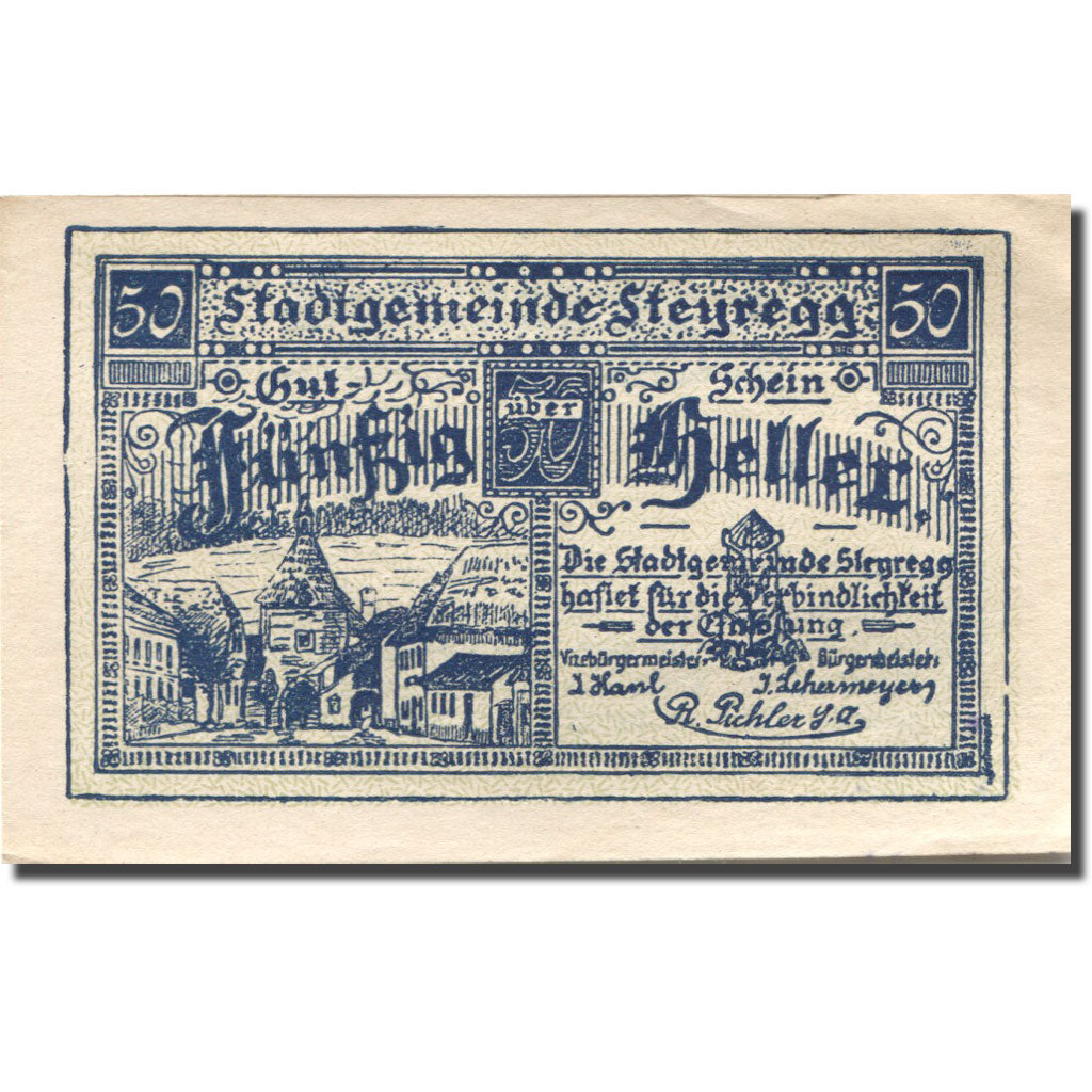 Banknote, Austria, Steyregg, 50 Heller, village, 1920 UNC(63) Mehl:FS 1036Ia