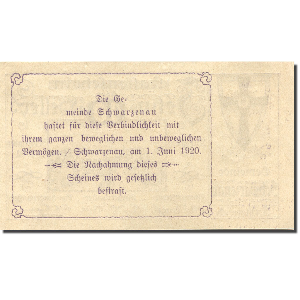 Banknote, Austria, Schwarzenau, 10 Heller, village, 1920 UNC(63) Mehl:FS 979a