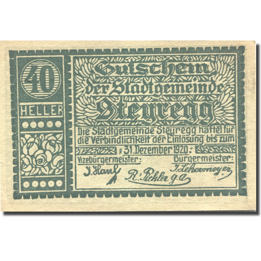 Banknote, Austria, Steyregg, 40 Heller, chalet, 1920 UNC(63) Mehl:FS 1036II