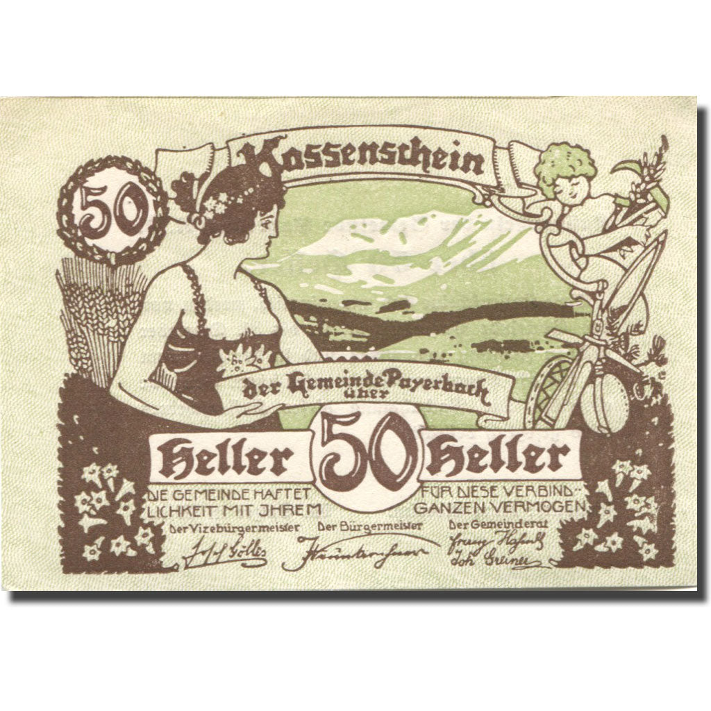 Banknote, Austria, Payerbach, 50 Heller, personnage, 1920 UNC(63) Mehl:FS 725