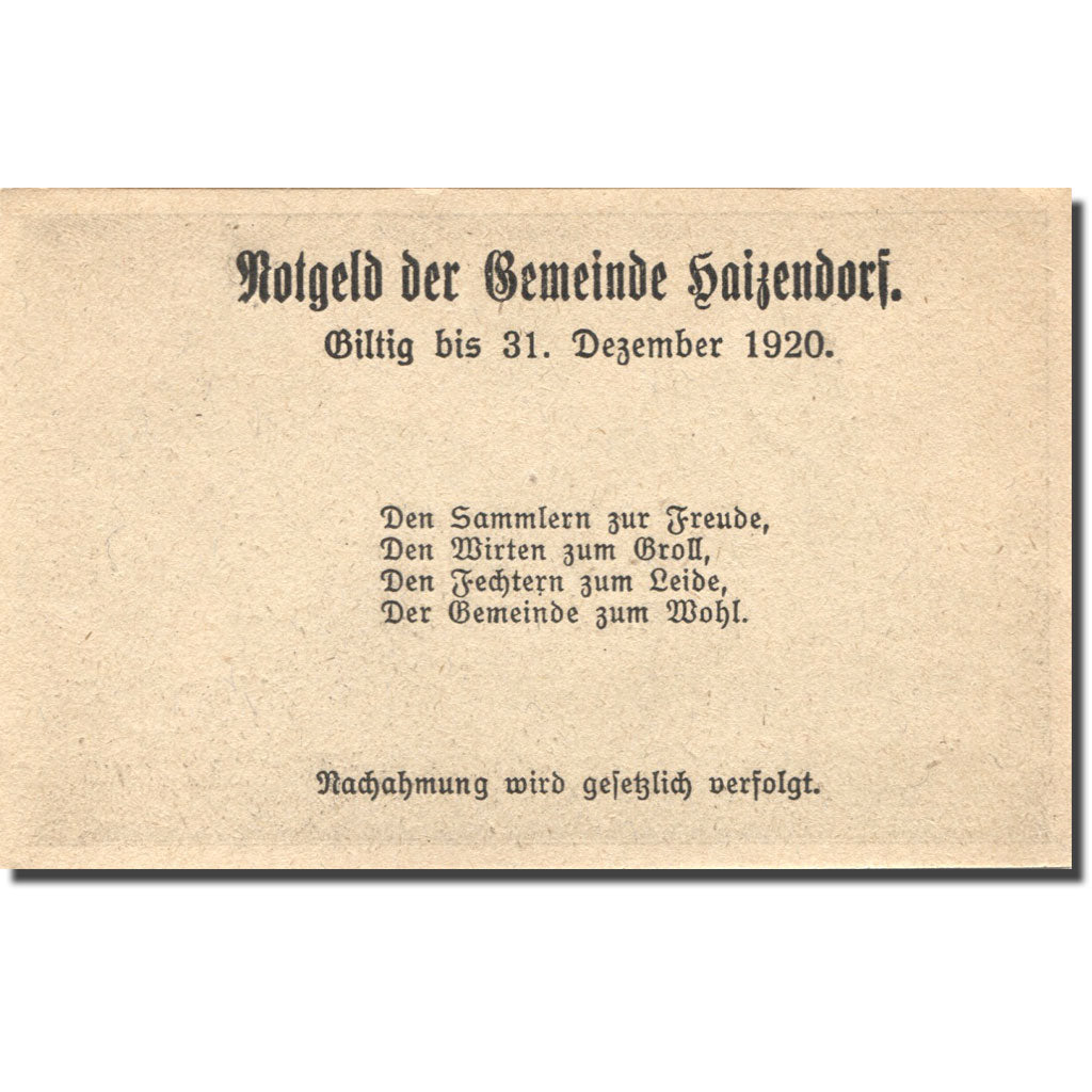 Banknote, Austria, Haizendorf, 10 Heller, château, 1920 UNC(63) Mehl:FS 341Ib