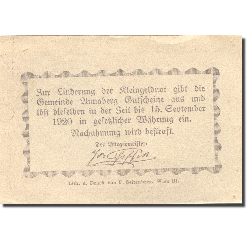 Banknote, Austria, Annaberg, 20 Heller, montagne, 1920 UNC(63) Mehl:FS 44a