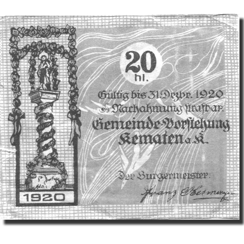 Banconote, Austria, Kematen a/d Krems, 20 Heller, château, 1920 BB Mehl:FS 430a