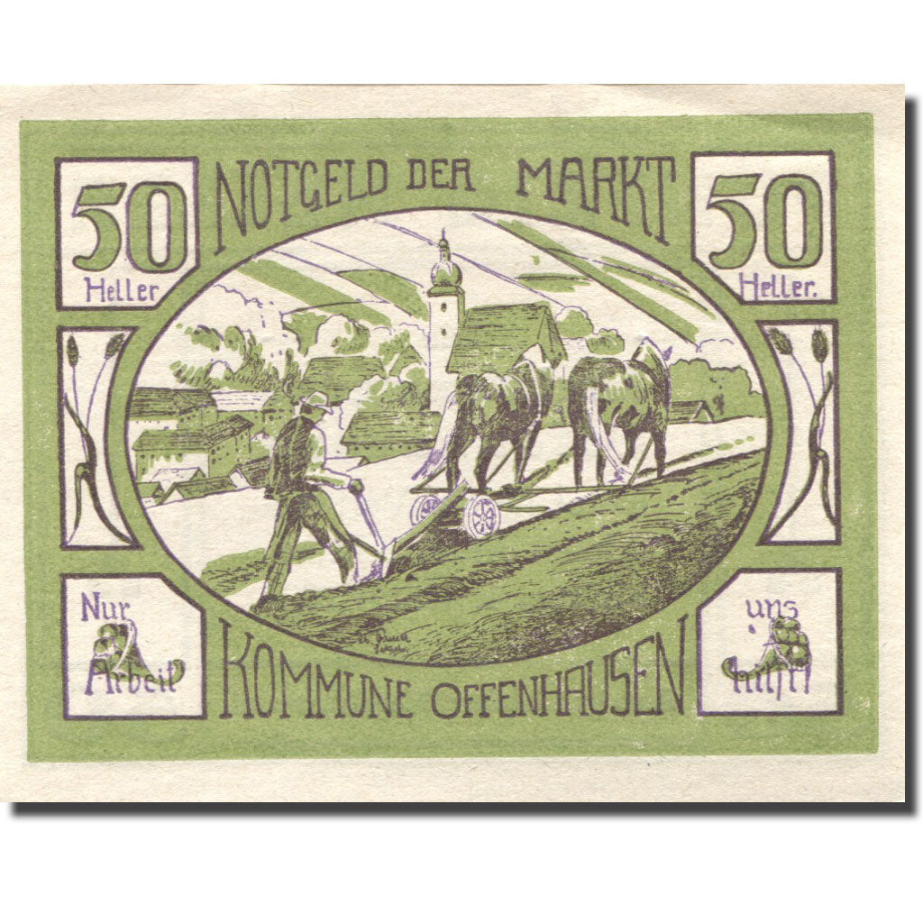 Billet, Autriche, Offenhausen, 50 Heller, agriculteur, 1921 SUP Mehl:FS 705b