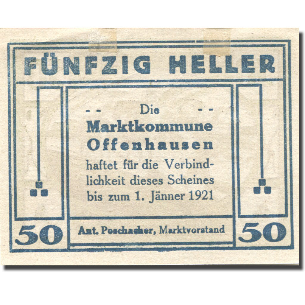 Billet, Autriche, Offenhausen, 50 Heller, agriculteur, 1921 SUP Mehl:FS 705b