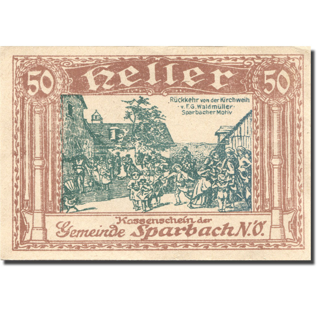Banknote, Austria, Sparbach, 50 Heller, village 1, UNC(63) green Mehl:FS 1006a