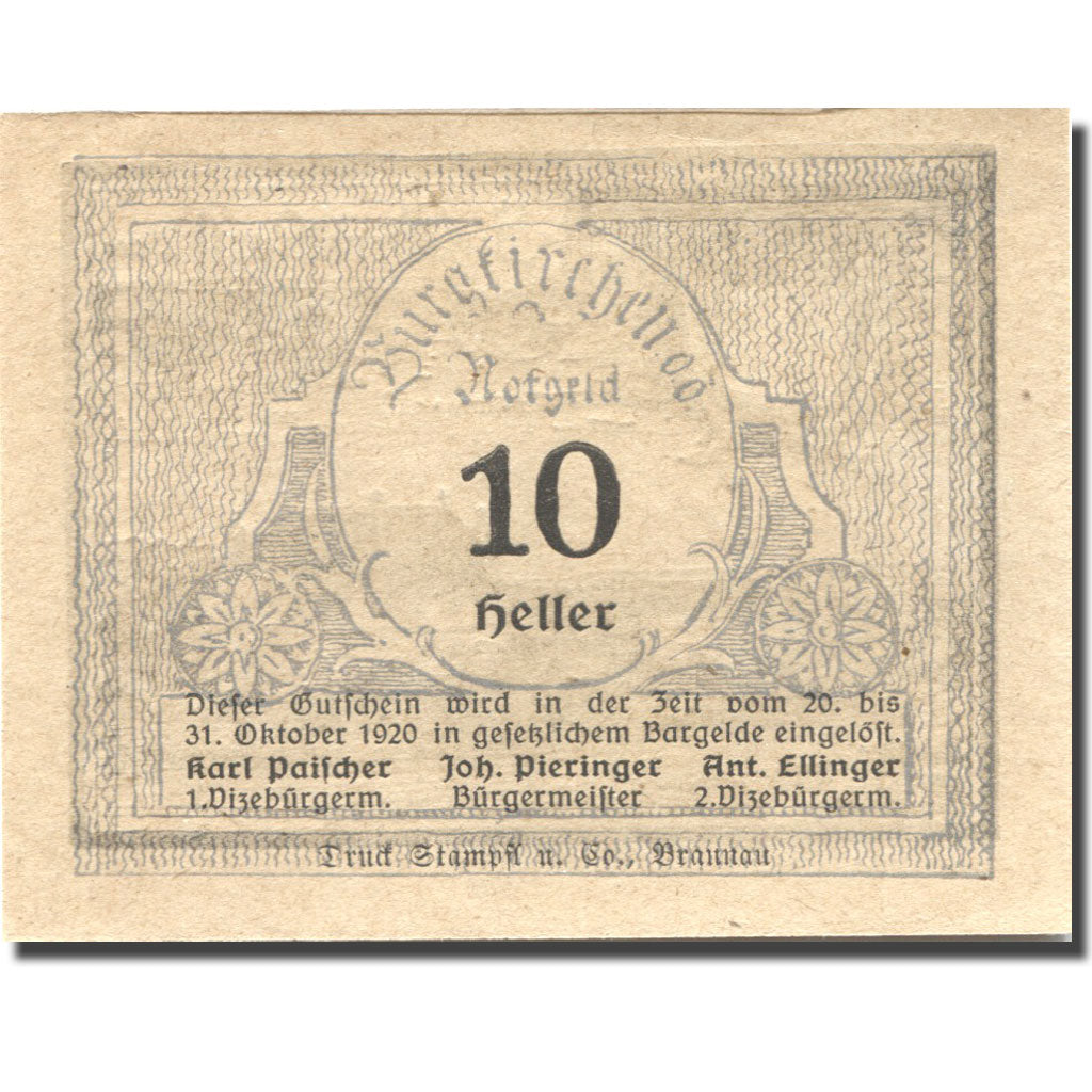 Banknote, Austria, Burgkirchen, 10 Heller, Blason, UNC(63), Mehl:FS 115b