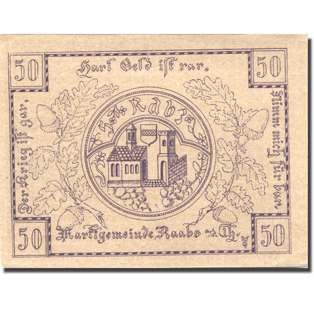 Banknote, Austria, Raabs, 50 Heller, château, 1920 UNC(63) Mehl:FS 806c