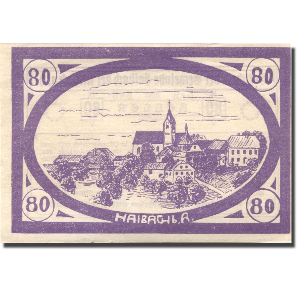 Banknote, Austria, Aschach, 80 Heller, village, 1920 UNC(63) Mehl:FS 54a