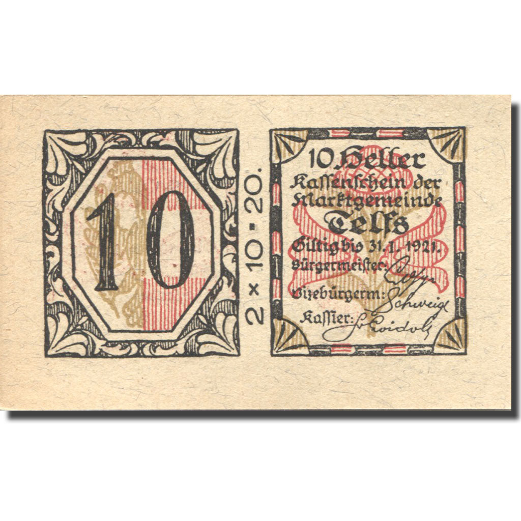 Banconote, Austria, Telfs, 10 Heller, fleur 1, 1921-01-31, SPL, Mehl:FS 1061a