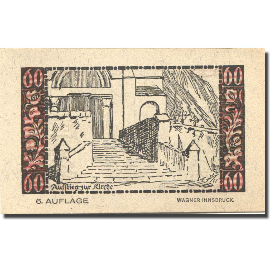 Banknote, Austria, Telfs, 60 Heller, Monument, 1921 UNC(63) Mehl:FS 1061a
