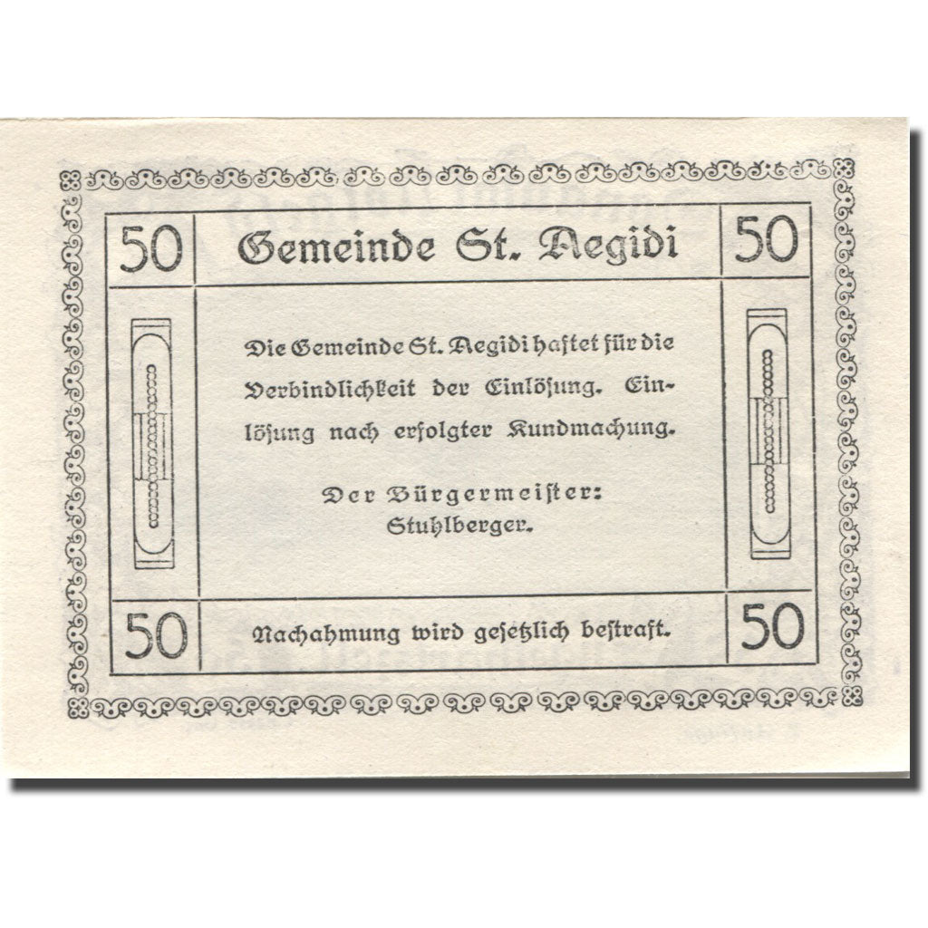 Banknote, Austria, St Aegidi, 50 Heller, village, UNC(63), Mehl:FS 127f