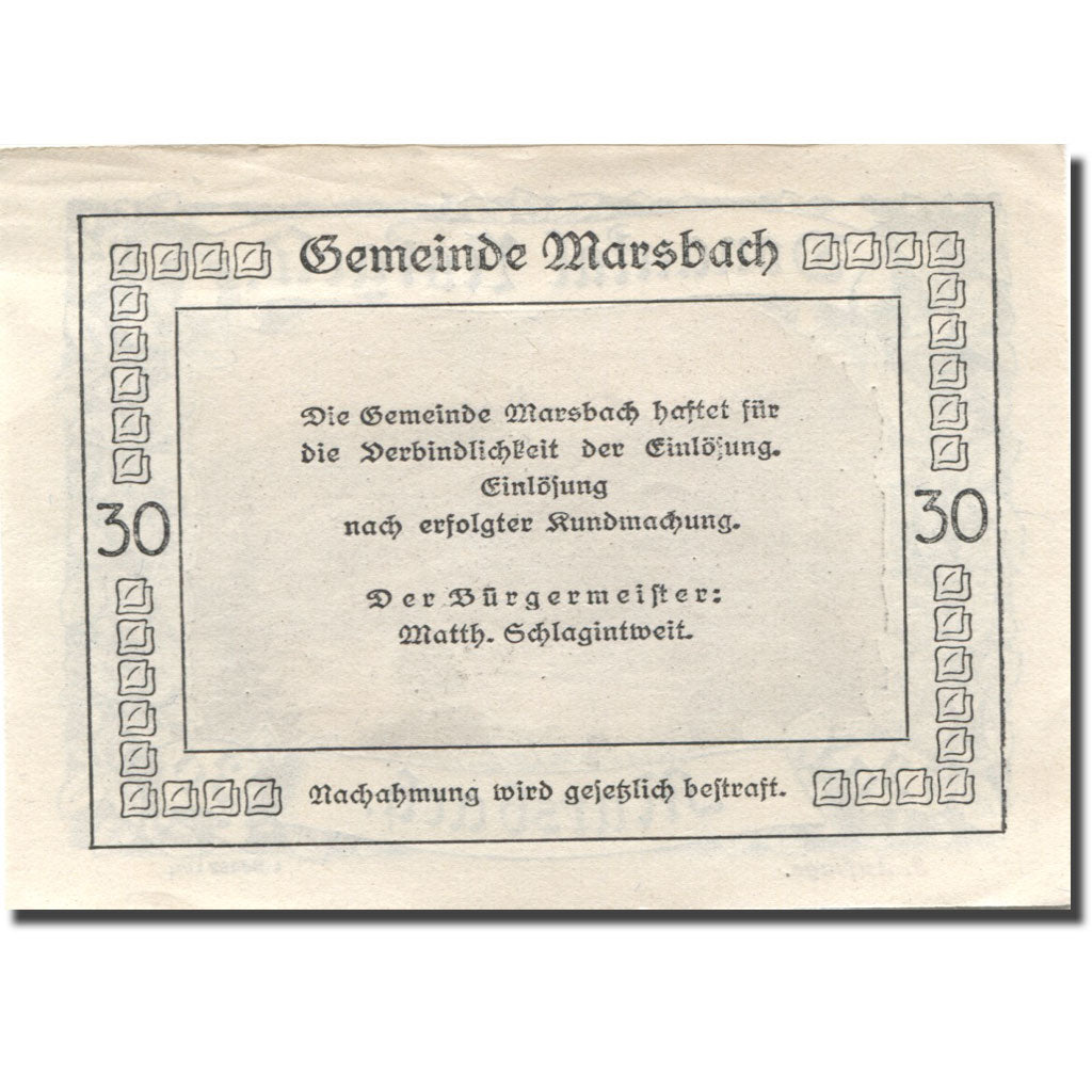 Banknote, Austria, Marsbach, 30 Heller, château, UNC(63), Mehl:FS 127h