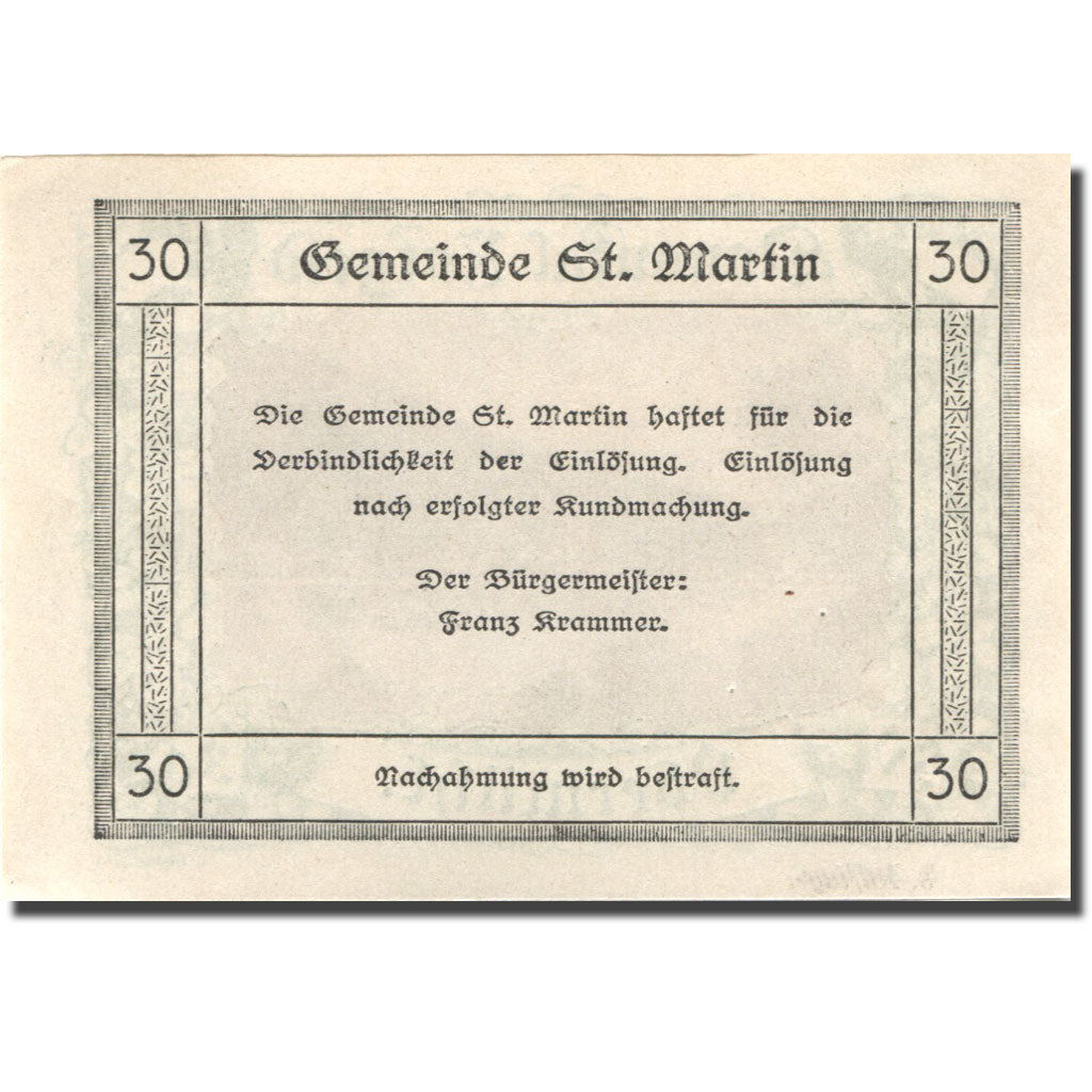Banknote, Austria, St Martin, 30 Heller, fleuve, UNC(63), Mehl:FS 127i