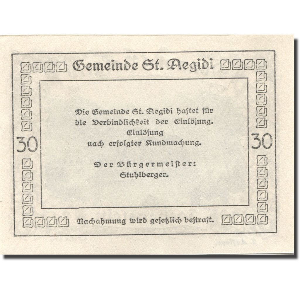 Banknote, Austria, St Aegidi, 30 Heller, île, UNC(63), Mehl:FS 127