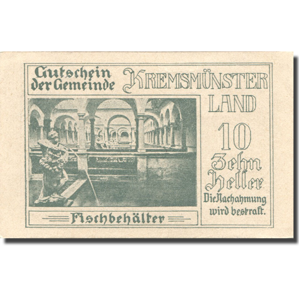 Geldschein, Österreich, Kremsmunster, 10 Heller, Monument, 1920 UNZ- Mehl:FS 475