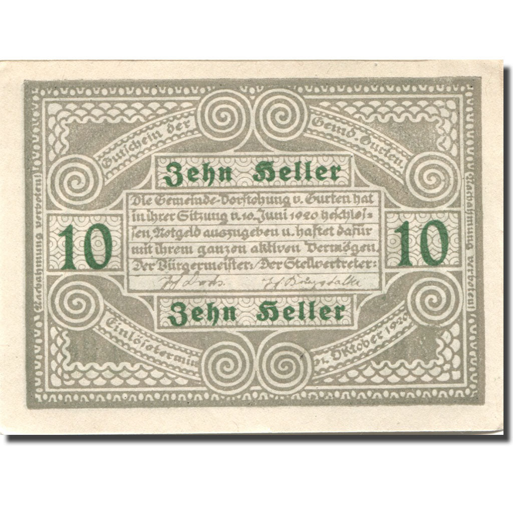 Banknote, Austria, Gurten, 10 Heller, personnage, 1920 UNC(63) Mehl:FS 312