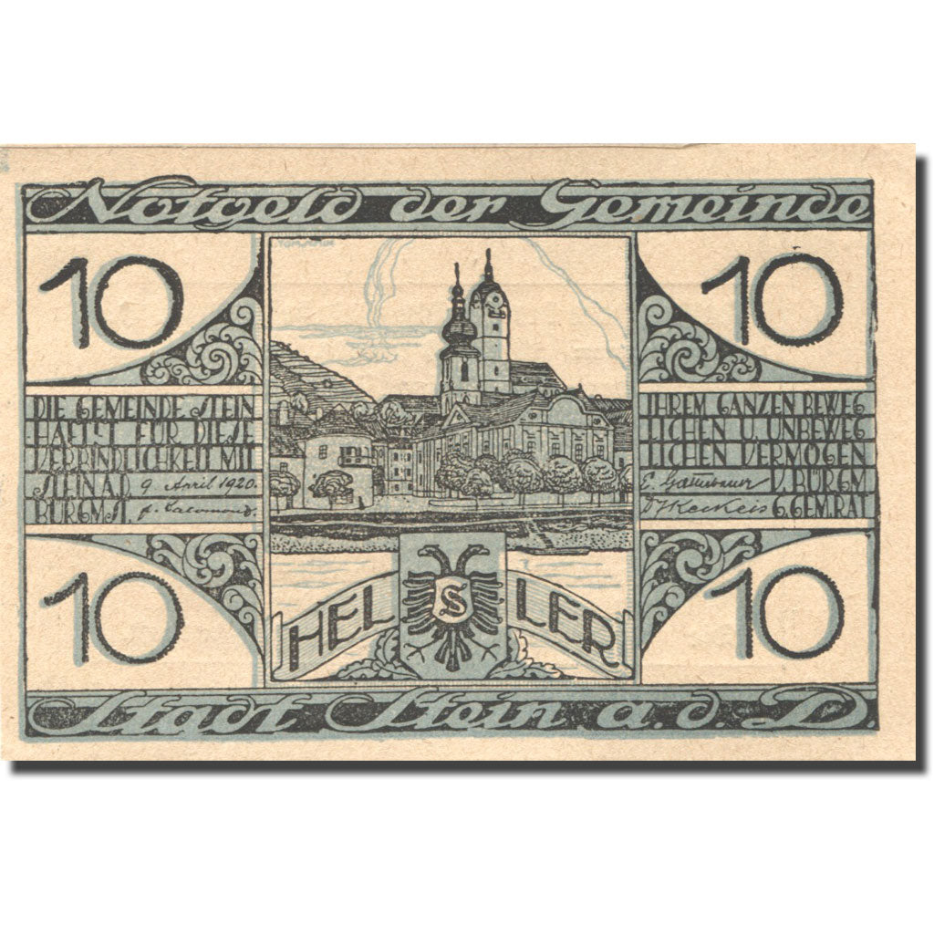 Banknote, Austria, Stein a/d Donau 10Heller Eglise, 1920 UNC(63) Mehl:FS 1015I1