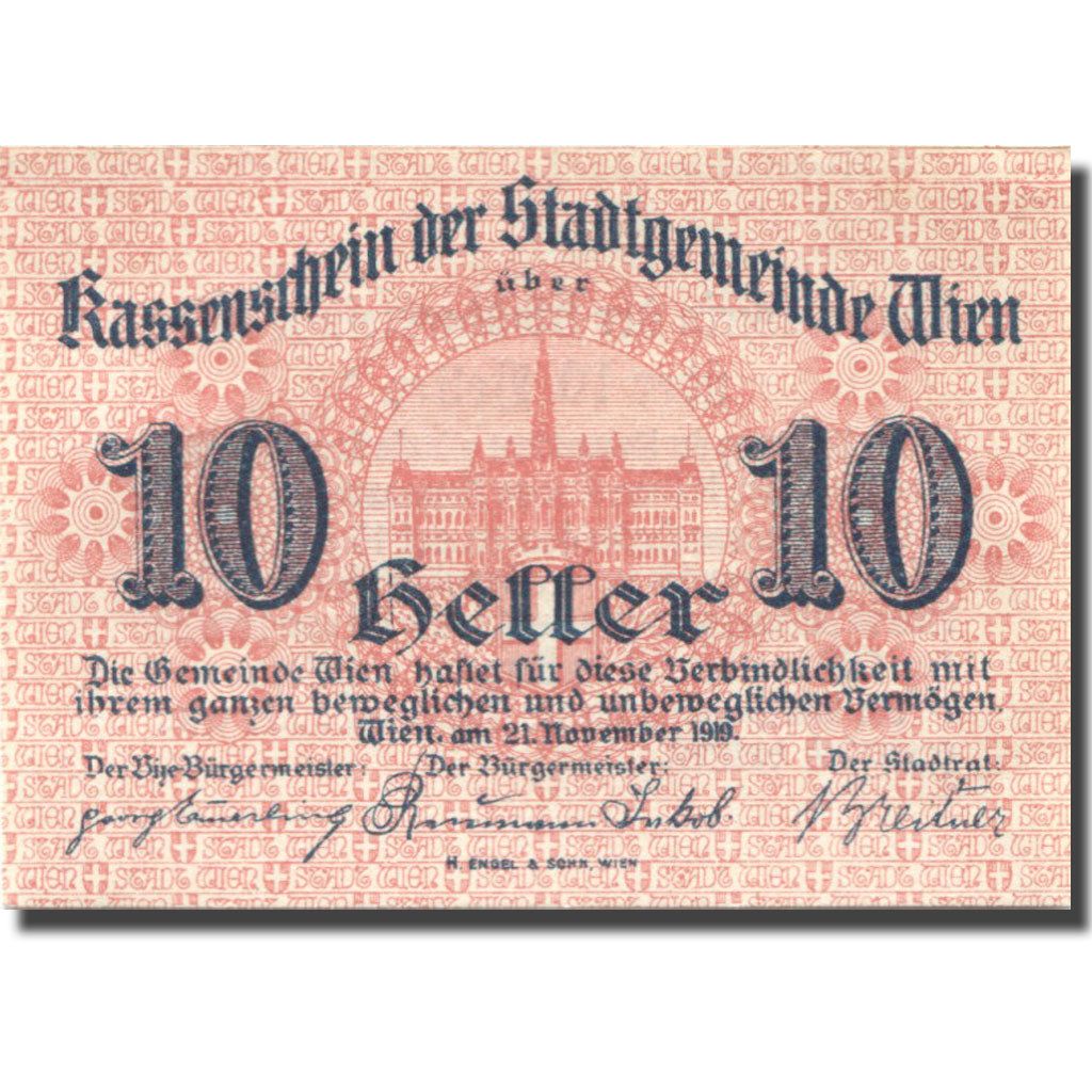 Banknote, Austria, Wien, 10 Heller, château, 1919 UNC(63), Mehl:FS 1183IIbA