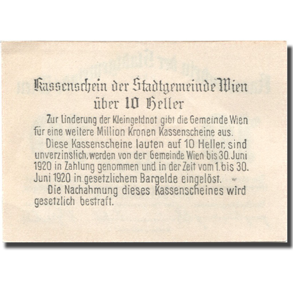 Banknote, Austria, Wien, 10 Heller, château, 1919 UNC(63), Mehl:FS 1183IIbA