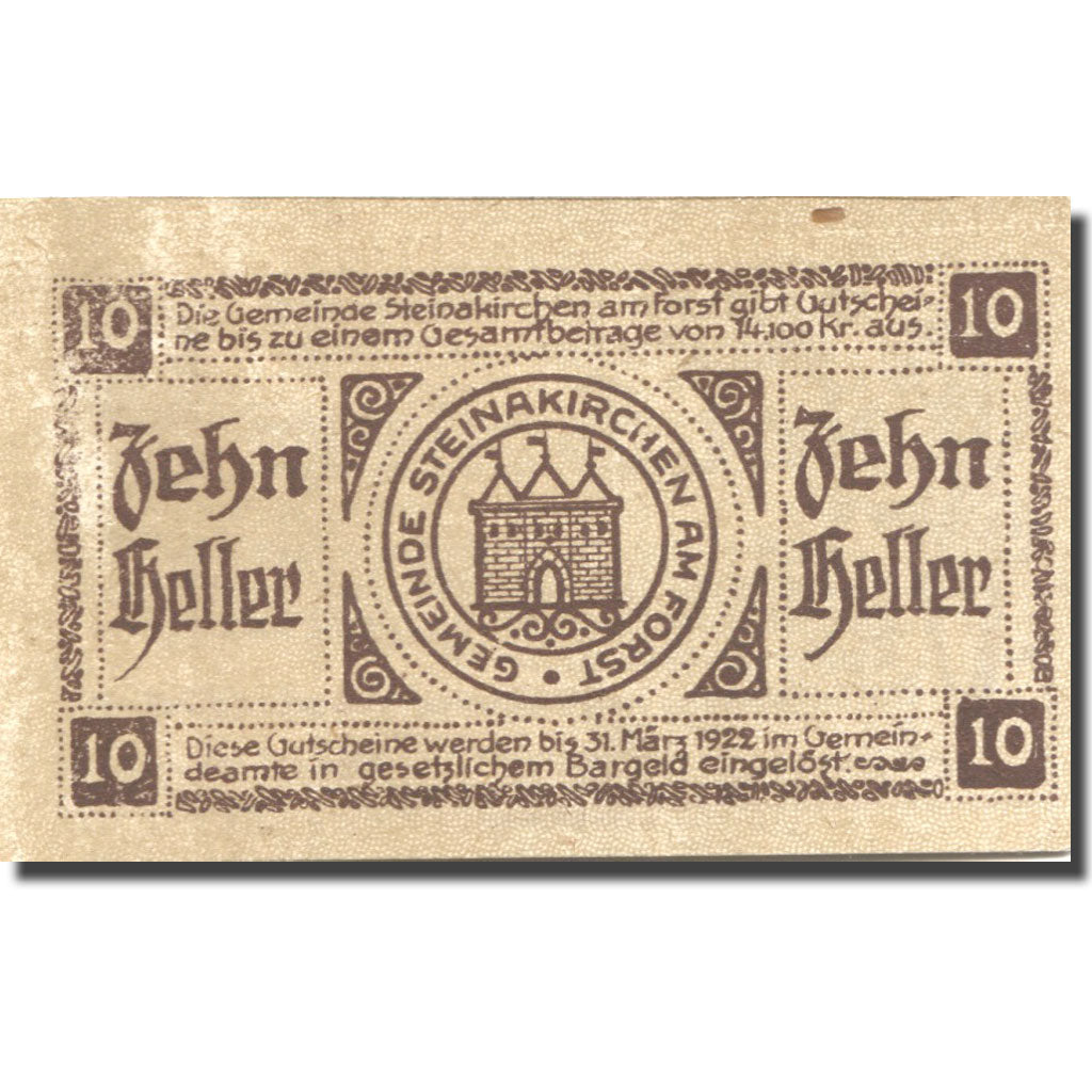 Banknote, Austria, Steinakirchen 10Heller, château, 1922 AU(55-58) Mehl:FS 1017I