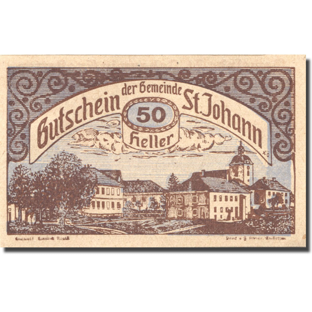 Banknote, Austria, St Johann, 50 Heller, Eglise, 1920 UNC(63) Mehl:FS 897b