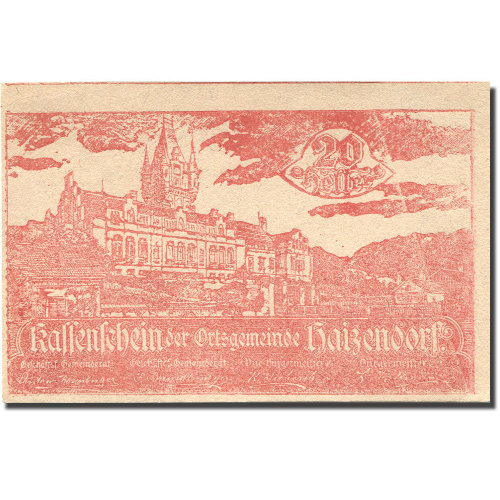 Billet, Autriche, Haizendorf, 20 Heller, château, 1920 SPL Mehl:FS 341Ia