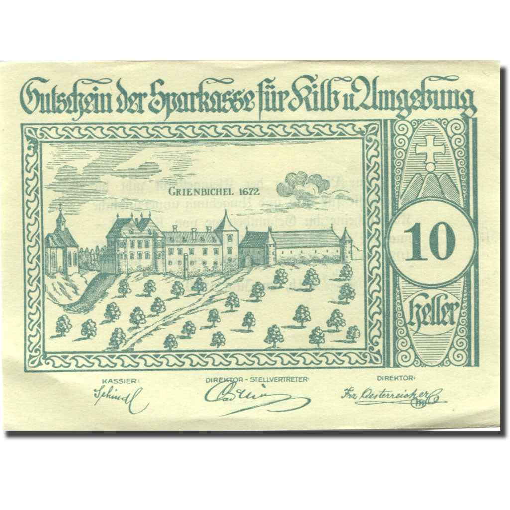 Banknote, Austria, Kilb, 10 Heller, château, 1921 UNC(63), Mehl:FS 437IIIc