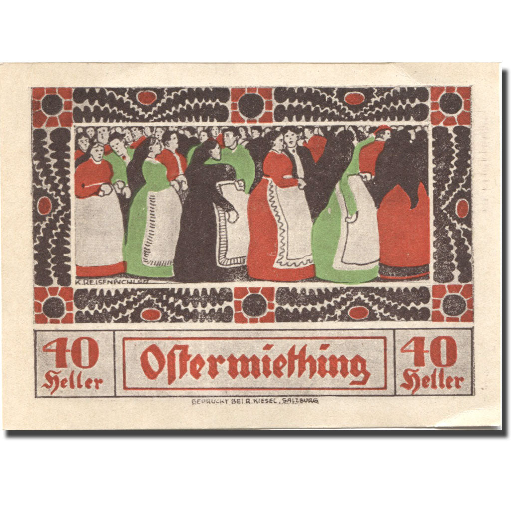 Billet, Autriche, Ostermiething, 40 Heller, personnage, 1920 SPL Mehl:FS 713