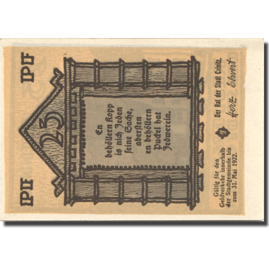 Banknote, Germany, Crivitz, 25 Pfennig, village, 1922 UNC(63) Mehl:247.2