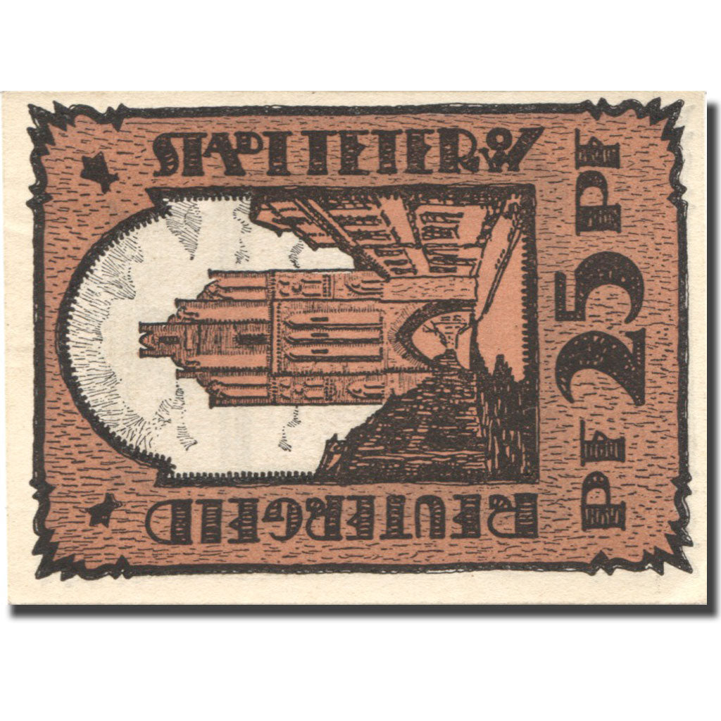 Banknote, Germany, Teterow, 25 Pfennig, Eglise, 1921 UNC(63) Mehl:1316.1