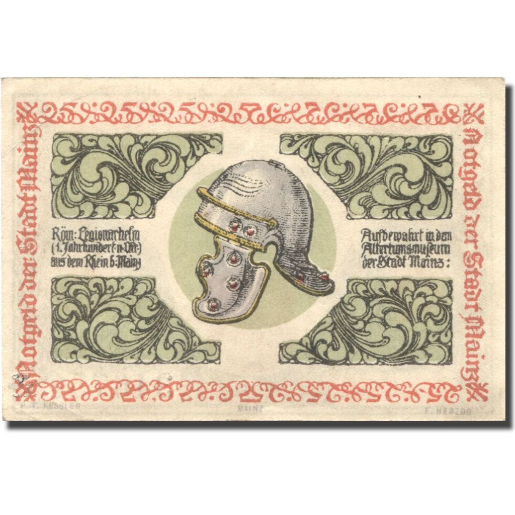 Banknote, Germany, Mainz, 25 Pfennig, casque, 1921 UNC(63) Mehl:860.2a