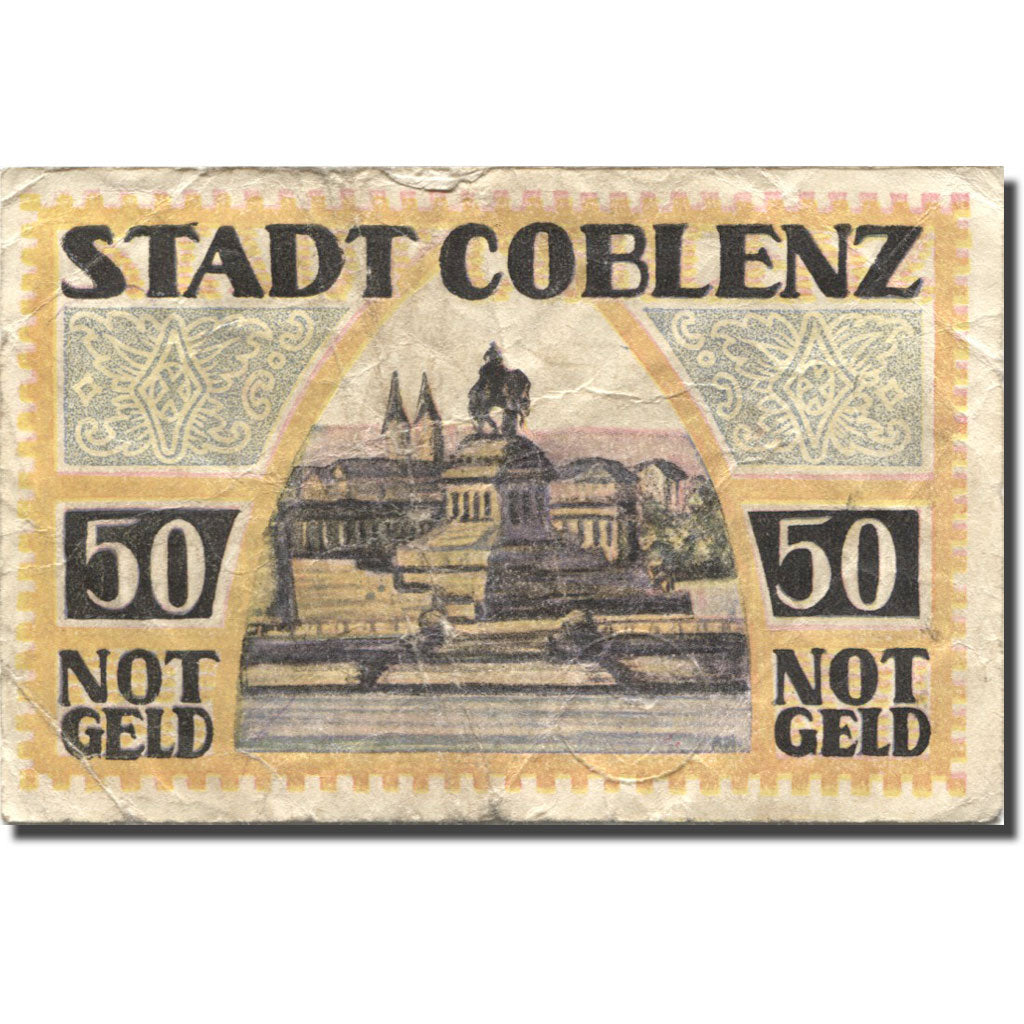 Banconote, Germania, Coblenz, 50 Pfennig, Monument, 1921 MB Mehl: 233.1a