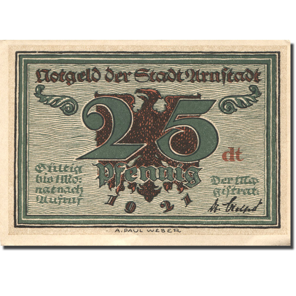 Banknote, Germany, Arnstadt, 25 Pfennig, château, 1921, UNC(63), Mehl:43.2