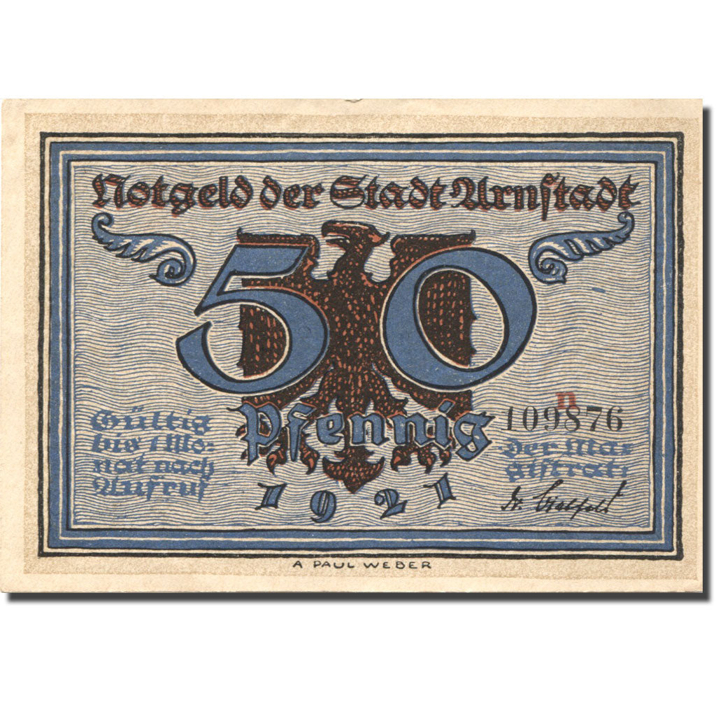 Banknote, Germany, Arnstadt, 50 Heller, fête, 1921, UNC(63), Mehl:43.3a