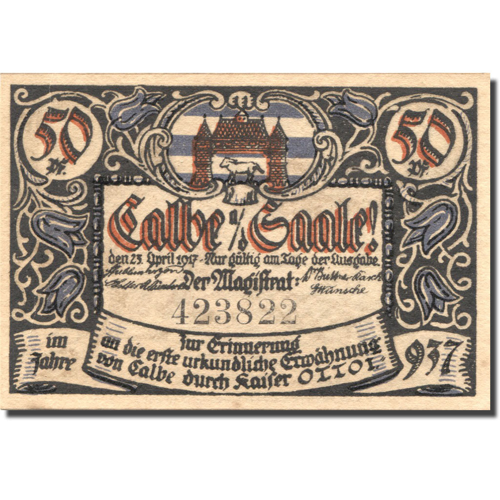 Banknote, Germany, Calbe, 50 Pfennig, personnage, 1921, UNC(63), Mehl:213.4