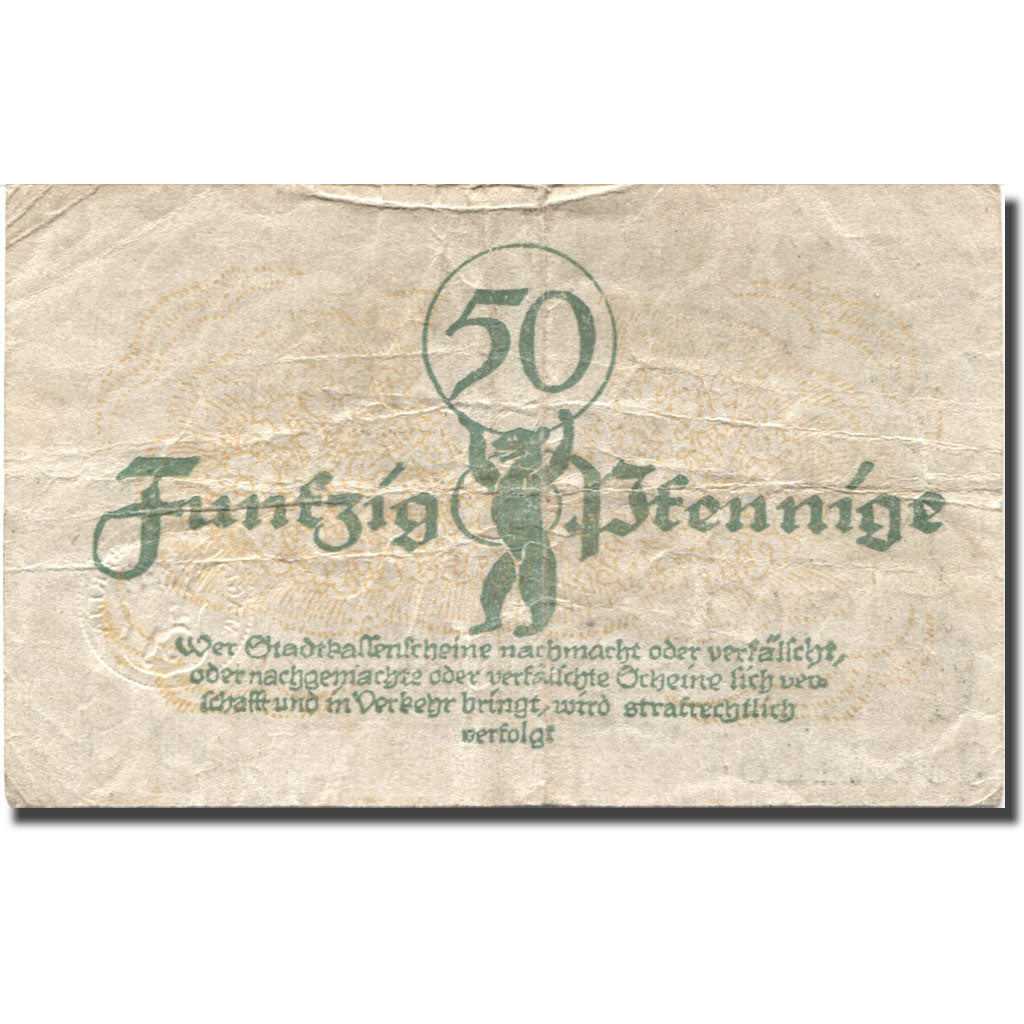 Banknote, Germany, Berlin, 50 Pfennig, ours, 1919, VF(20-25), Mehl:B 27.1b