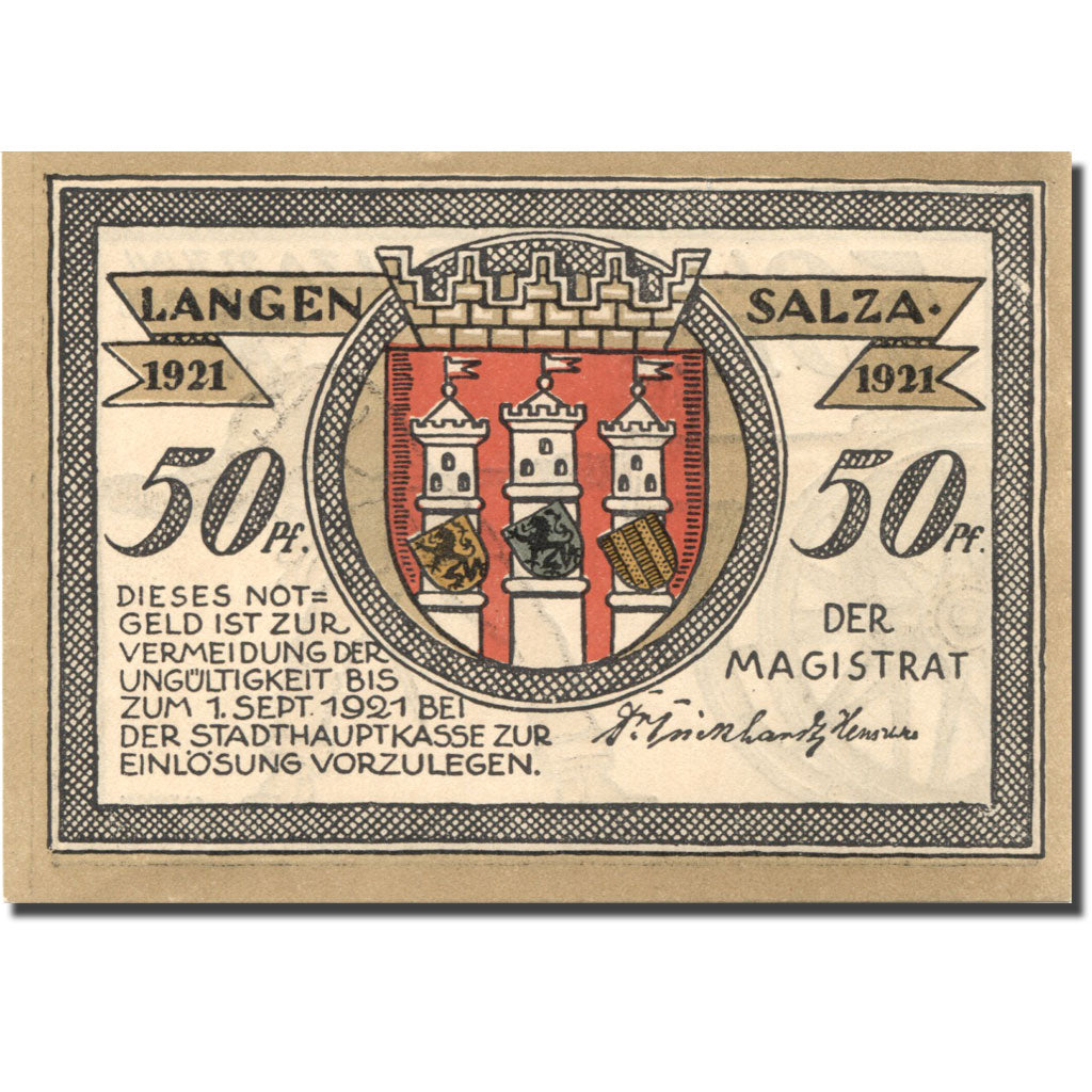 Banknote, Germany, Salza, 50 Pfennig, château, 1921 UNC(63) Mehl: 770.3a