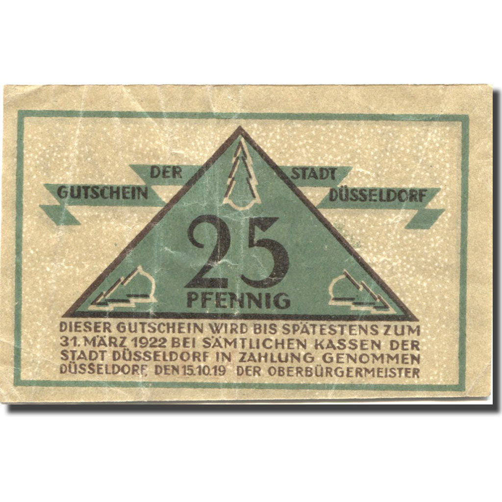 Banknote, Germany, Düsseldorf, 25 Pfennig, Blason, 1921 EF(40-45) Mehl:D 35.4a
