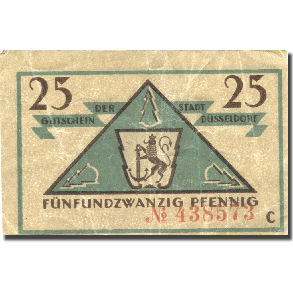 Banknote, Germany, Düsseldorf, 25 Pfennig, Blason, 1921 EF(40-45) Mehl:D 35.4a