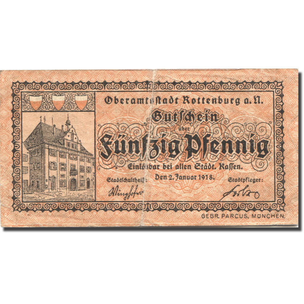 Banknote, Germany, Rottenburg, 50 Pfennig, château, 1921 EF(40-45) Mehl:R 49.3