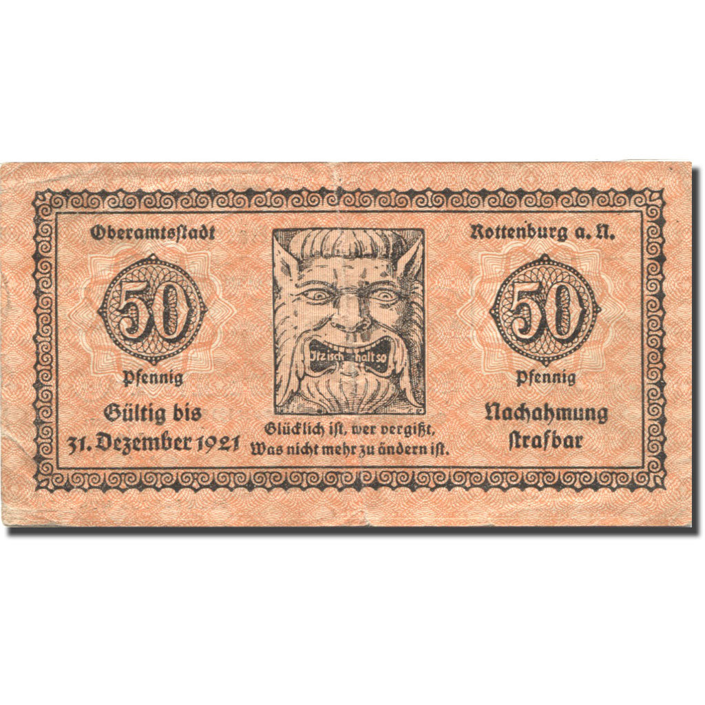 Banknote, Germany, Rottenburg, 50 Pfennig, château, 1921 EF(40-45) Mehl:R 49.3