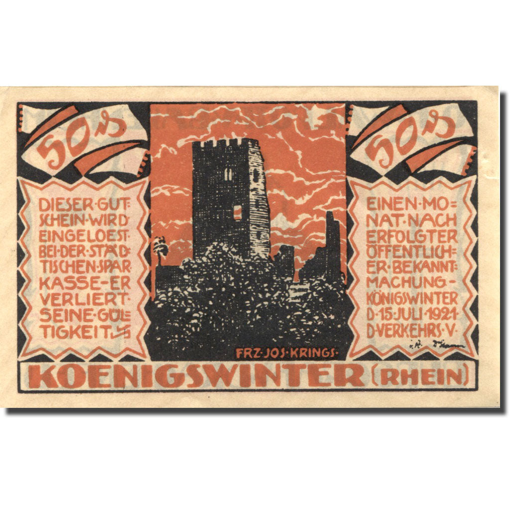 Banknote, Germany, Königswinter, 50 Pfennig, ruine 1, 1921 AU(55-58) Mehl: 731.2