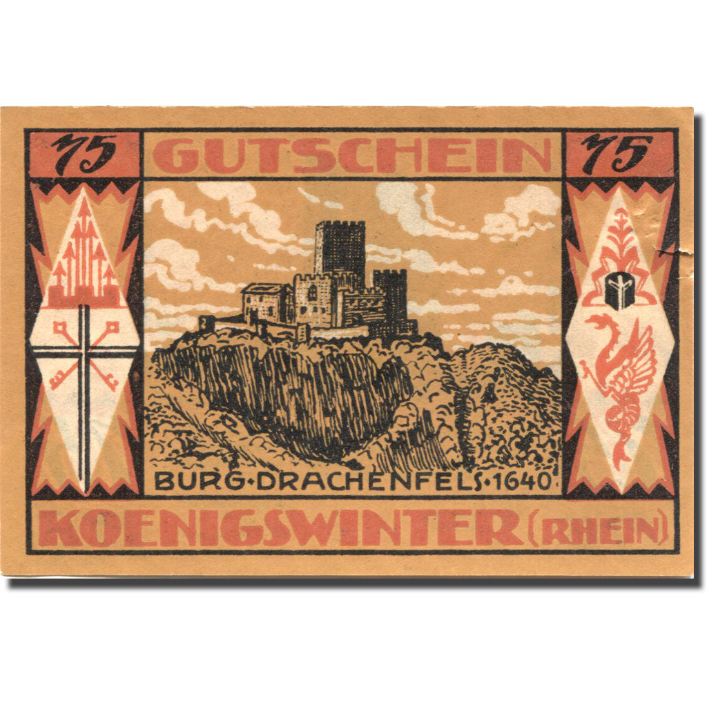 Banknote, Germany, Königswinter, 75 Pfennig, château, 1921 AU(55-58) Mehl: 731.2