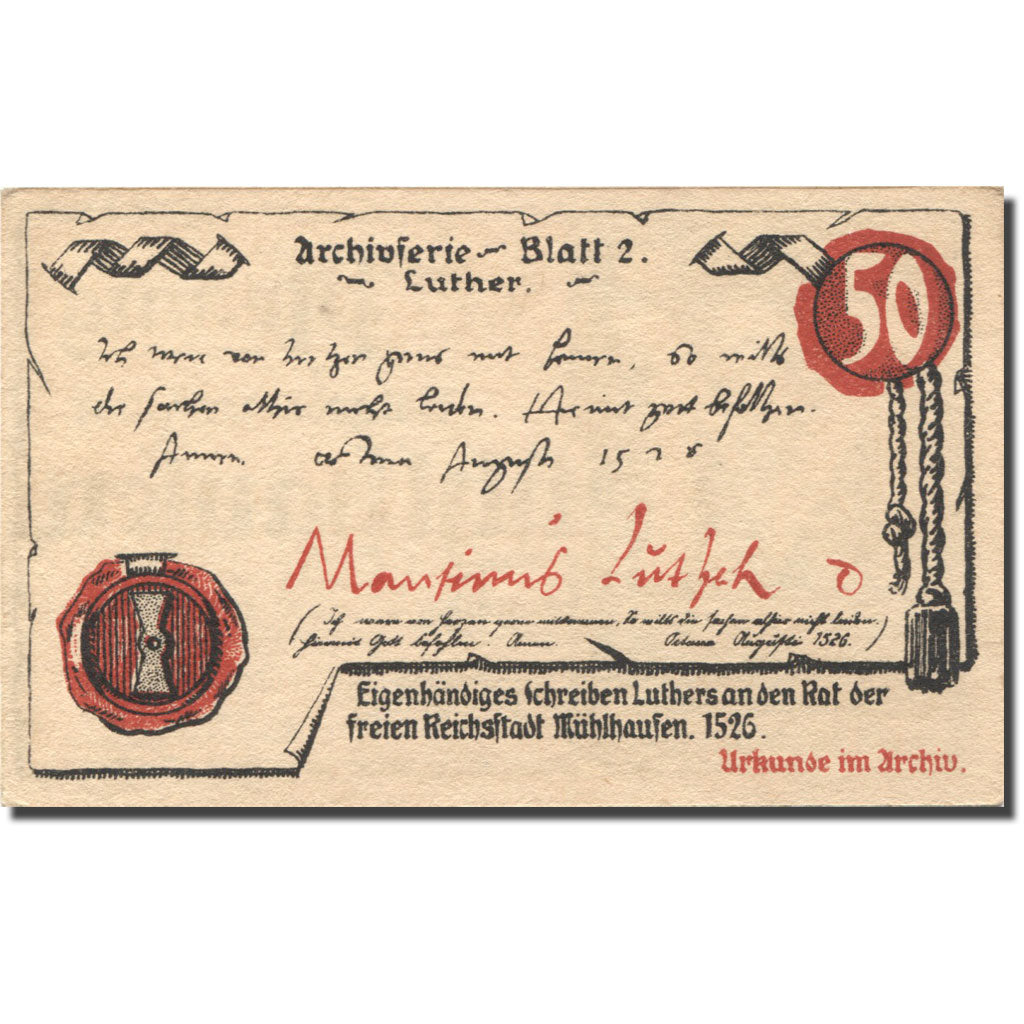 Banknote, Germany, Mühlaufen, 50 Pfennig, livre, 1921 UNC(63) Mehl: 905.1a