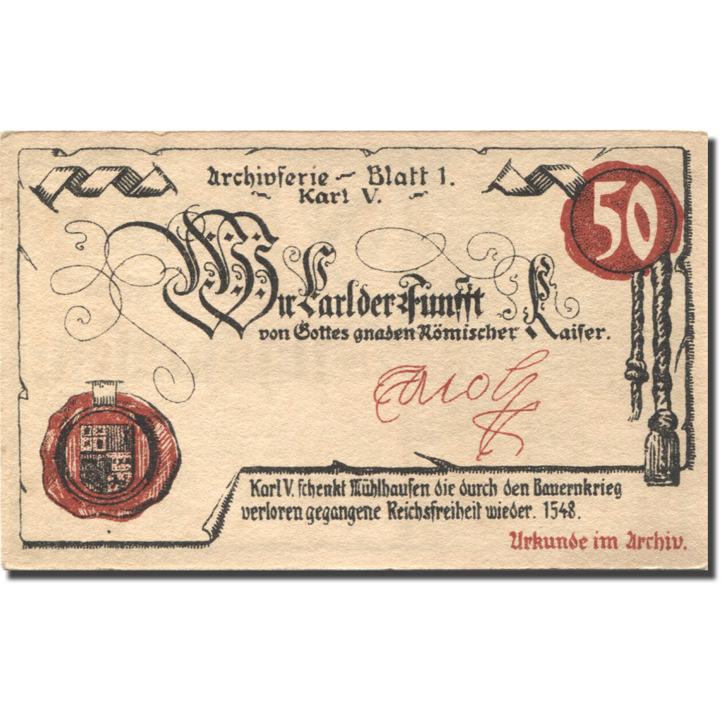 Banknote, Germany, Mühlaufen, 50 Pfennig, hibou, 1921 UNC(63) Mehl: 905.1a