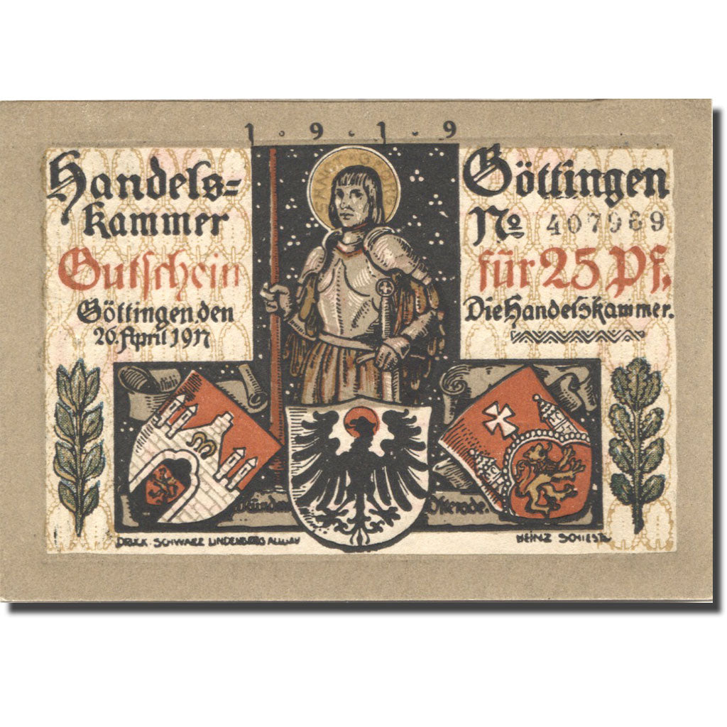 Banknote, Germany, Göttingen, 25 Pfennig, Blason, UNC(63), Mehl:G 25.3a