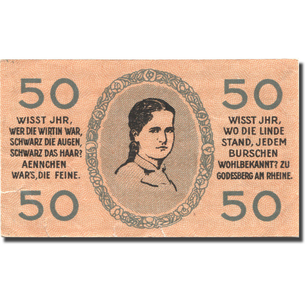 Banconote, Germania, Bad Godesberg, 50 Pfennig, portrait, 1920 SPL- Mehl:G 22.1c
