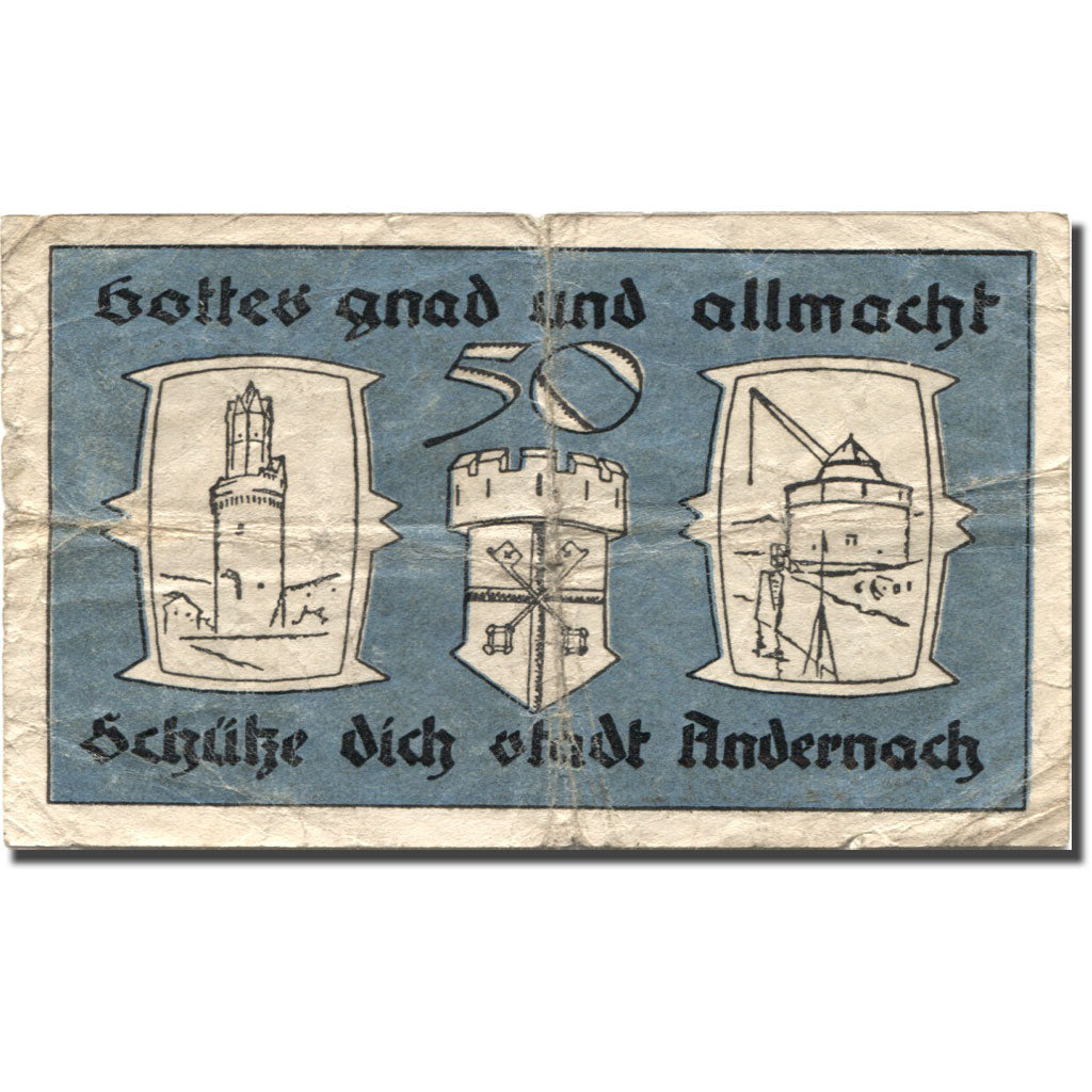 Banknote, Germany, Andernach, 50 Pfennig, château, 1920 VF(20-25) Mehl:G 32.1a